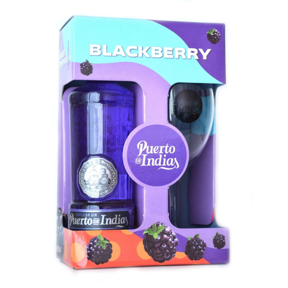 Gin Puerto de Indias Blackberry 0.7L + Pahar Cadou