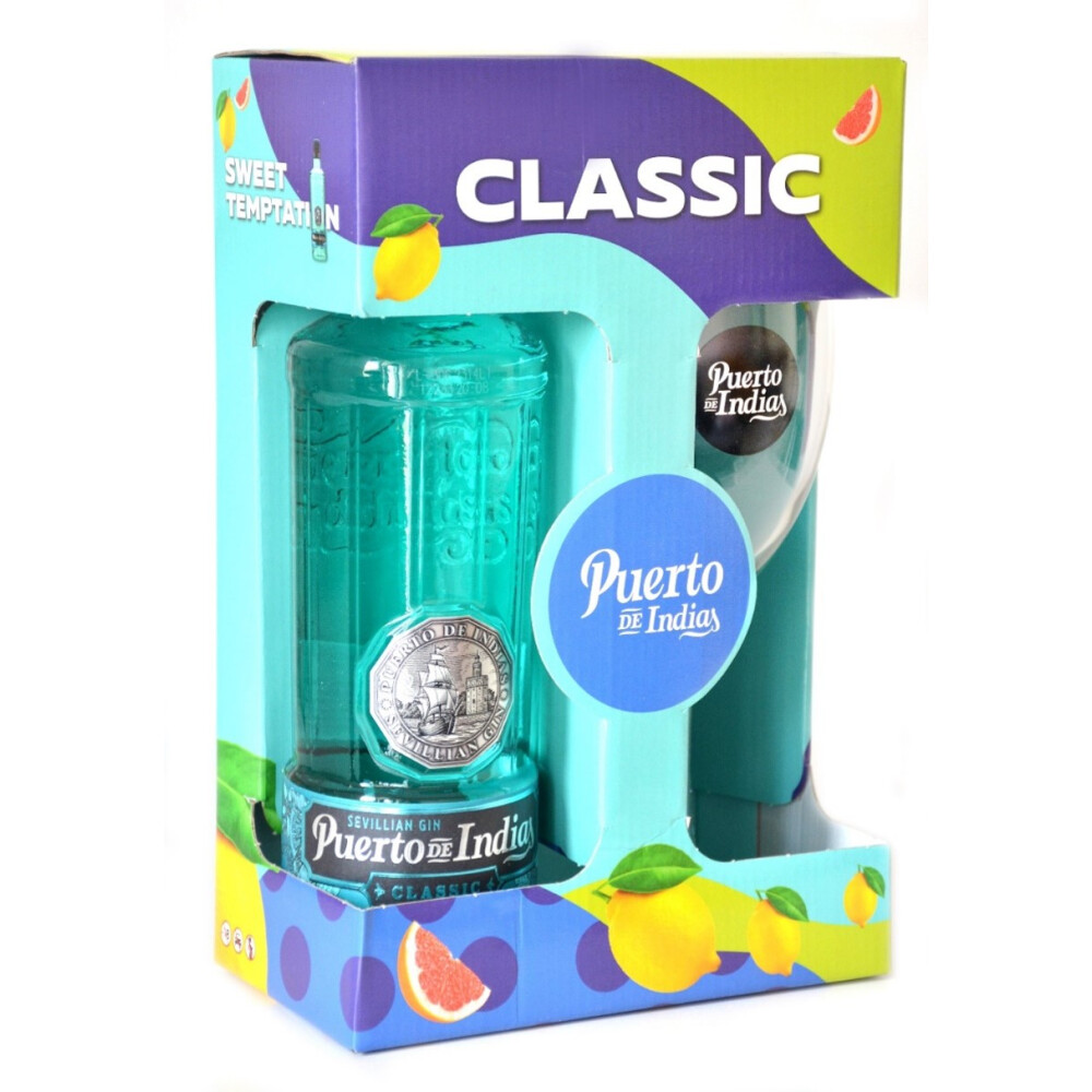 Gin Puerto de Indias Classic 0.7L + Pahar Cadou