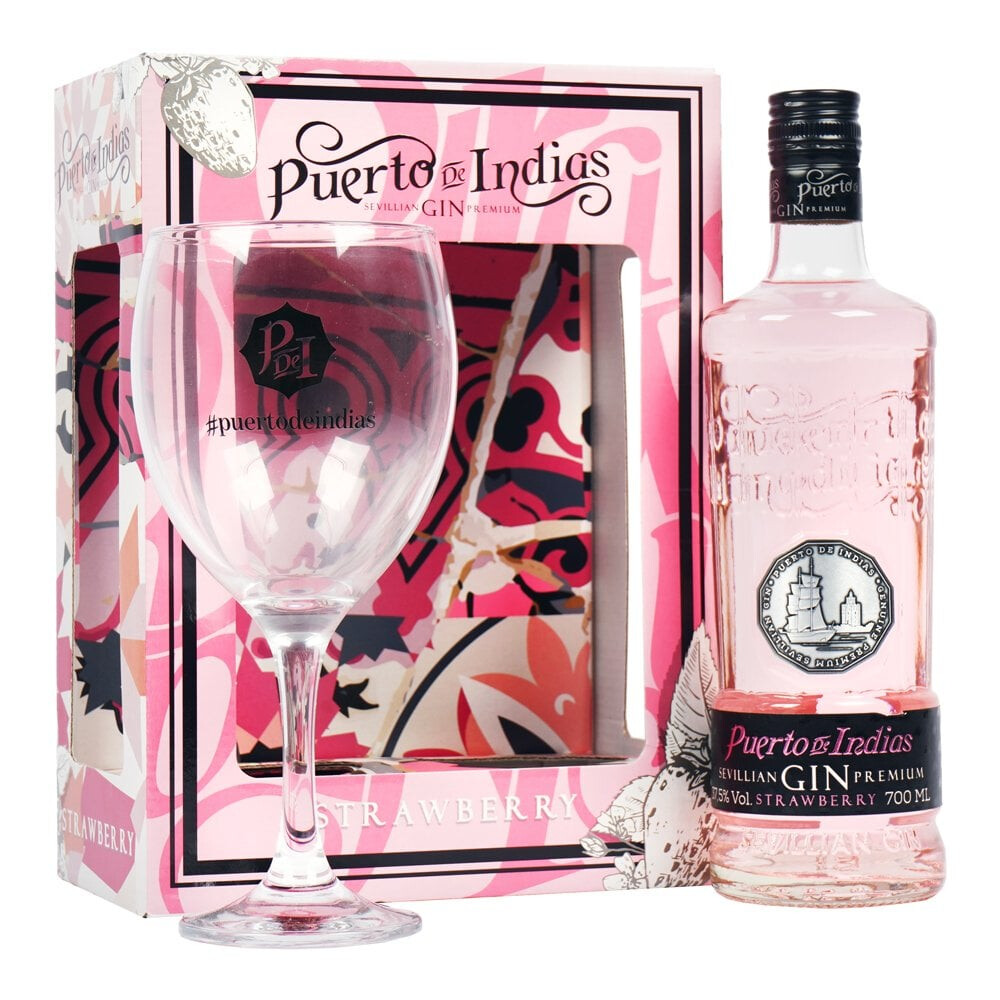 Gin Puerto de Indias Strawberry 0.7L + Pahar Cadou